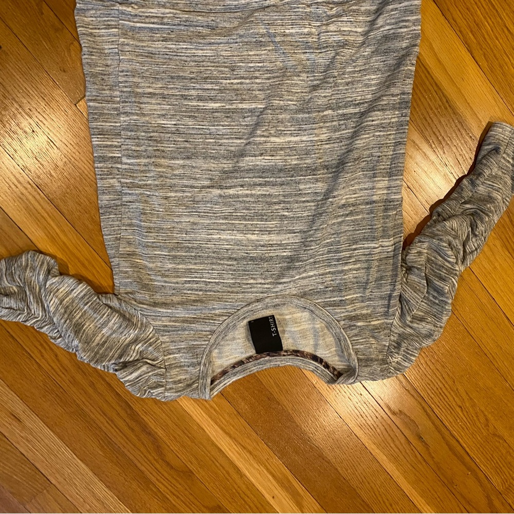 Gray Ruched Sleeve Women's Top